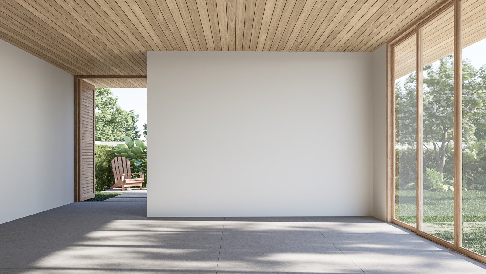 Modern,Contemporary,Loft,Empty,Room,With,Open,Door,To,Garden